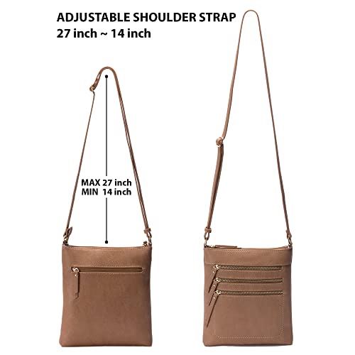 Solene Crossbody Bag Functional Multi Pocket Messenger Purse Top Zip Closure Shoulder Handbag With Adjustable Strap - color: Stone