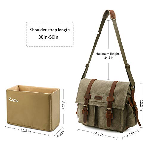 Kattee Vintage Leather Canvas DSLR SLR Camera Bags for Men | Leather & canvas, vintage. Adjustable padded dividers fit DSLR/lenses. Card pockets. Ideal for travel, office & daily - color: Light Green