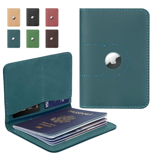 ALLIVE Passport Holder for Travel, Genuine Leather Passport Holder with AirTag Slot for Women and Men, Passport Cover Wallet Travel Must Haves Airport Essentials,Travel Gifts, Blue - color: Blue