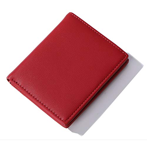 Women Wallets Small Bifold Leather Pocket Wallet Ladies Mini Short Purse - color: Dark Red