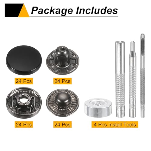 HARFINGTON 24Set Leather Snaps Fasteners Kit 17mm Dia Brass Press-Stud Cap Button 2.76" Length Metal Snap Buttons with 4 Install Tools for Coat Bag Leather Marine Boat Canvas, Matte Black - color: Matte Black, size: 17mm