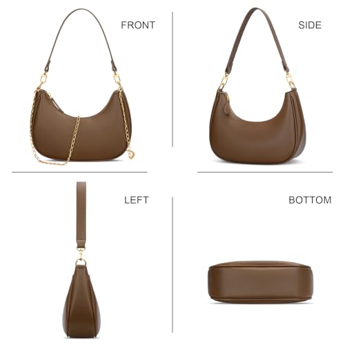 KKXIU Small Shoulder Bag for Women Mini Clutch Purses Cute Hobo Handbags | Classic Trendy Retro Underarm Crossbody Bag with Detachable Straps, Vegan Leather, Zipper Closure - color: Coffee