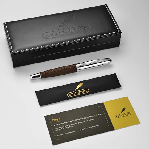BEILUNER 318 Luxury Leather Pen, Full Grain Oil Tan Crazy Horse Cowhide Leather, Chrome-Plated Finish, Smooth Black Ink Refill, Best Rollerball Gift for Men & Women,Executive, Professional, Nice Pens - color: Crazy Horse Cowhide Leather