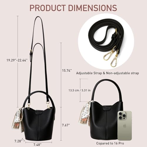 Mini Bucket Bags for Women, Vegan Leather Small Crossbody Purse with Removable Straps Trendy Top Handle Shoulder Straps - color: Black