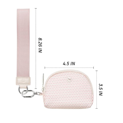 Mum's Memory Mini Zip Around Wristlet Wallets for Women -KeyChain Wallet with Detachable Dual Pouch Wristlet -Key Chain Coin Purse Small Wallets - color: Pink polka dots