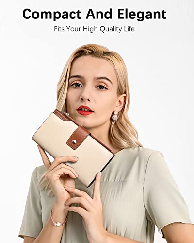 BOSTANTEN Womens Leather Wallet RFID Large Capacity Credit Card Holder | 20 Card Slots, Phone Holder, Zipper Coin Pocket, Clutch Wallet, Long Bifold, Ladies Gifts, Beige-Brown - color: C-Brown＆Beige