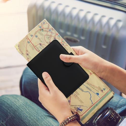 HOTCOOL Passport Holder Travel Essentials Airplane & Cruise Essentials Ship Leather Wallet Cover Case RFID Blocking Women & Men Vacation Travel Accessories Gifts Deals, Litchi - Black - color: A Litchi Black