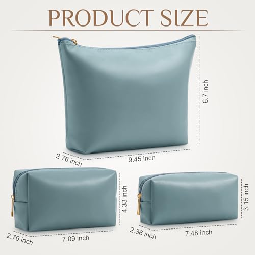 Kigeli 3 Piece Leather Makeup Bag Set Graduation Women Gifts PU Leather Makeup Toiletry Bag Bridesmaid Cosmetic Pouch Small Aesthetic Travel Purse for Wedding Birthday Women Gifts(Blue) - color: blue