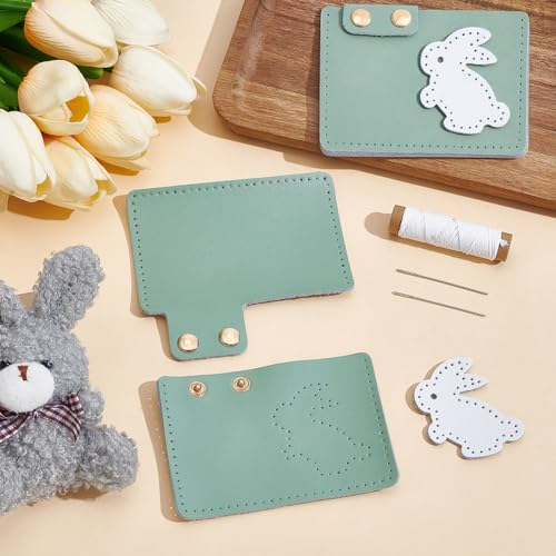 Rabbit DIY Genuine Leather Purse Making Kit for Women Credit Card Bag Sewing Set Handmade Small Purse Crochet Knitting Supplies for DIY Birthday Bridal Wedding Gift(Green) - color: Green