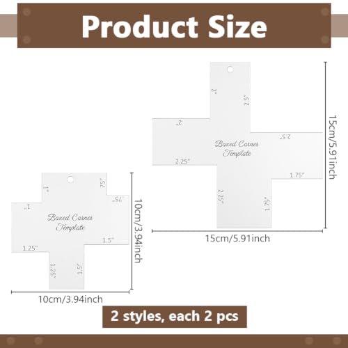 INFUNLY 4pcs Boxed Corner Template 2 Size Cutting Corners Template 0.75"-1.5"/1.75"-2.5" Clear Acrylic Quilting Box Corner Stencil Ruler Sewing Tools Set for Beginners Curve Bag Pocket DIY Sewing - style: Amaryllis
