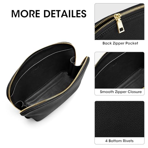 Kattee Leather Makeup Bag for Women, Medium, Black - color: Black, size: 1-Pack, Medium
