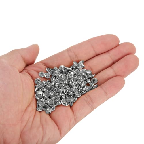 HARFINGTON 100 Sets Double Cap Leather Rivets, 6x6mm Round Cap Tubular Metal Studs Leather Crafting Rivets for Fabric Belt Pet Collar Boot Bag Repair and Decoration, Silver - color: Silver, size: 6x6mm