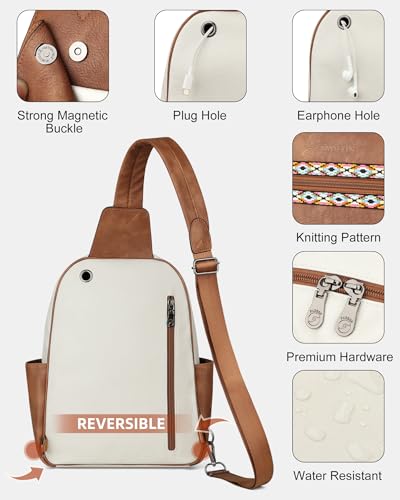 Large Sling Bag for Women, Designer 10L Leather Crossbody Purse | Anti Theft Sling Backpack, RFID Fanny Packs for Travel, Ideal for Vacation Walking Daily Errands - color: Beige Brown