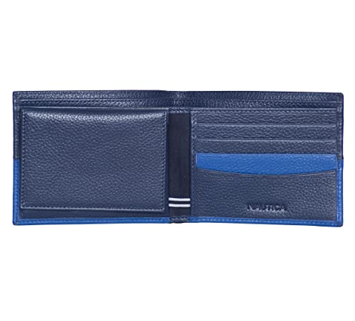 Nautica Men's Bifold Leather Wallet | RFID Blocking | ID Window | Card Slots | Organization | Durable | Stylish - color: Cobalt Blue