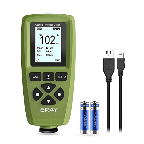 ERAY Mil Thickness Gauge, Coating Thickness Gauges with Backlight LCD Display | Paint Depth Gauge Meter for Car Automotive, Limit Alarm/Data Storage/Export Data/PC Software Analysis (Green) - color: Green