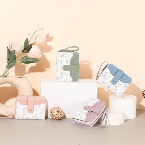 GAEKEAO Womens Wallet Slim Thin RFID Blocking Floral Leather Card Holder Bifold Long Ladies Wallet with Zipper Pocket - color: B01-Pink & White
