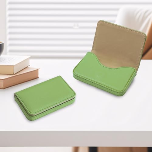 Business Card Holder，PU Leather Business Card Case Color Printing Pattern Card Holder Wallet，Pockets Magnetic Credit Card Holders for Men and Women - Banana Green - color: Banana Green