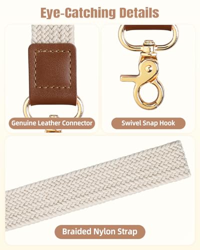Uniclife Keychain Wristlet, Key Chain for Car Keys Badges, Braided Fabric Keychain with 2 Key Rings Tether Tab & Phone Strap - color: Beige