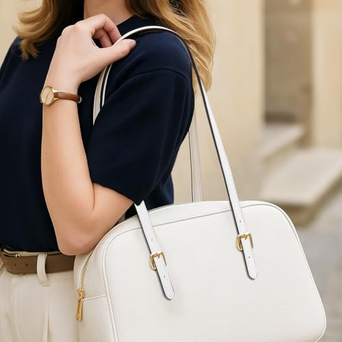 PH PandaHall 2pcs Cowhide Leather Tote Bag Strap Replacement 31.9 inch Leather Handbag Straps, White Adjustable Shoulder Straps Replacement for Purse Tote Bags Carry Bags Making - color: White