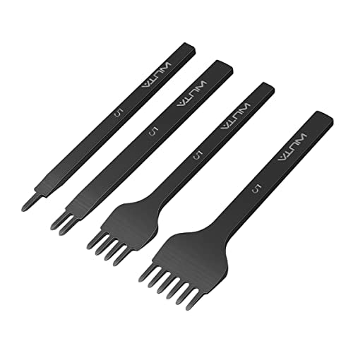 WUTA Leather Hole Punch Tool Pricking Iron Hole Puncher 5mm 1/2/4/6 Prong Tooth Lacing Diamond Stitching Chisel Set for DIY Leather Craft Kits (Black) - color: Black, size: 1nd 5mm 1/2/4/6
