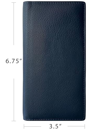 RFID Leather Checkbook Cover With Credit Card Slots and Pen Holder - color: Navy