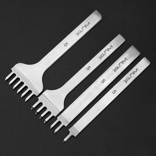 WUTA Leather Hole Punch Tool 2nd Gen Silver Pricking Iron Hole Punche Prong Tooth Lacing Diamond Stitching Chisel Set for DIY Leather Craft Kits (5mm 1/2/4/6) - color: Silver, size: 2nd 5mm 1/2/4/6