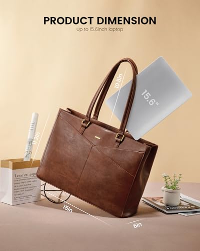 LOVEVOOK Laptop Tote Bag for Women,Leather Work Computer Briefcase Bag - color: Dark Green, size: 15.6 inch