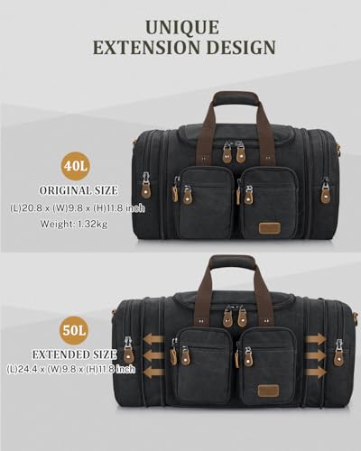 Gonex Duffle Bag for Travel, Expandable 60L Overnight Weekender Gym Bag | Water-Resistant Canvas, Wet-Dry Pocket, Luggage Sleeve, Carry-On Size, Detachable Strap, Dark Grey - color: Dark Grey, size: X-Large-60l