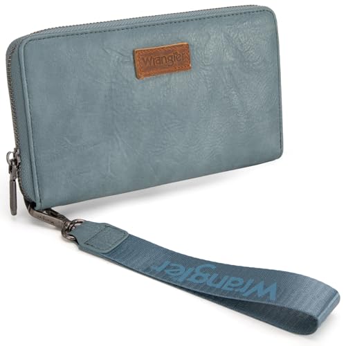 Wrangler Womens Wallet Wristlet Long Purse Designer Clutch Large Capacity Credit Card Holder for Women Men - color: A-Jean Blue