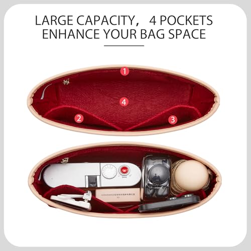 Purse Organizer Insert for Coach Brooklyn 28 Shoulder Bag, Merlot | Brooklyn 28 Bag Insert, Leather Edge, Lightweight Felt Fabric, 4 Compartments Storage, Zipper Pocket, Tote Handbag Dividers - color: Merlot
