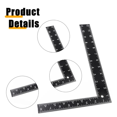 1 Piece of Black Tempered Stainless Steel Measuring Square Ruler for Leather Craft, DIY Leather Hand Sewing Tool with Measurement Range of 0-300mm (0-12 inches)