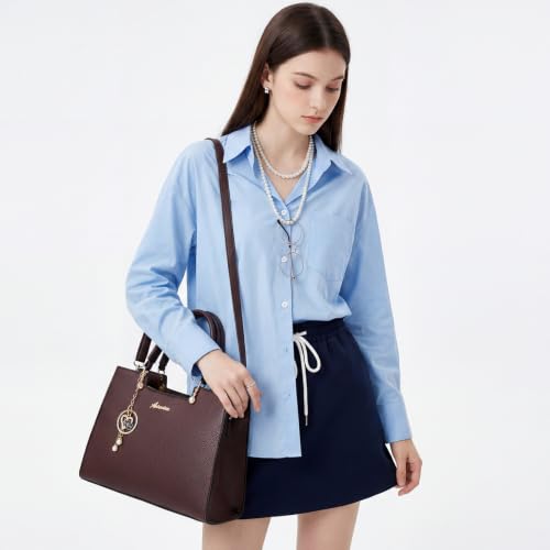ALARION Purses and Handbags for Women Satchel Purse,PU Leather Tote Bag Crossbody Top Handle Bags with Zipper - color: Lizi Coffee