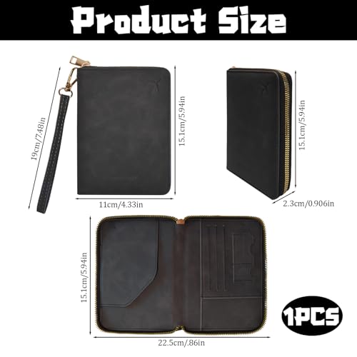Passport Holder for Travel Wallet,RFID Detachable Wrist Strap Wallet | Leather Travel Card Sleeve for Men Women - color: Black