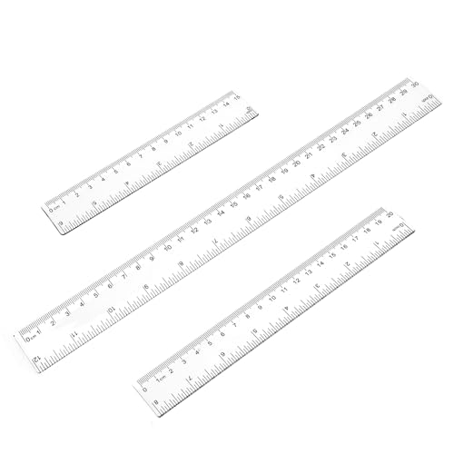 3 Pack 6 Inch 8 Inch 12 Inch Ruler Set Plastic Straight Ruler Transparent Measuring Tool Acrylic Clear Ruler for School Office Student - size: 6 Inch + 8Inch + 12 Inch