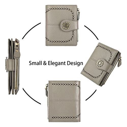 Womens Leather Wallet Small Compact RFID Blocking Credit Card Case Purse with Zipper Pocket | Small - color: Pebbled Gray