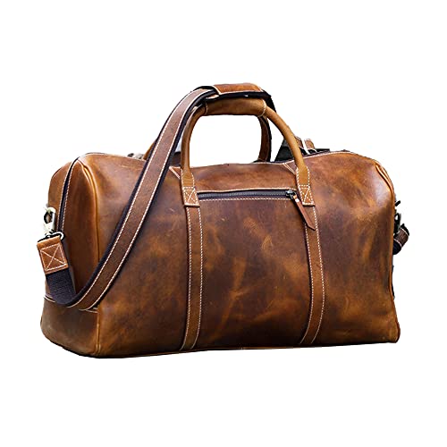 KomalC Leather Duffle Bag for Men & Women, Travel Holdall Gym Sports Bag - color: Tan, size: 20 Inch
