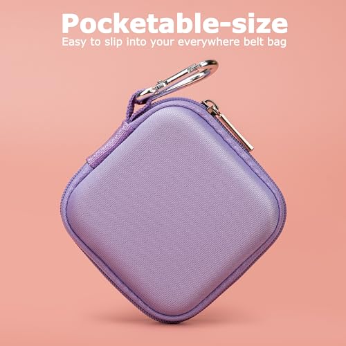 Ginsco Mini-Portable Hard Shell Square Earbuds Case for Apple EarPods/Samsung Galaxy Wired/Wireless Earbuds, Cell Phone Accessories Organizer with Carabiner for Earphones - color: Purple, size: Slim