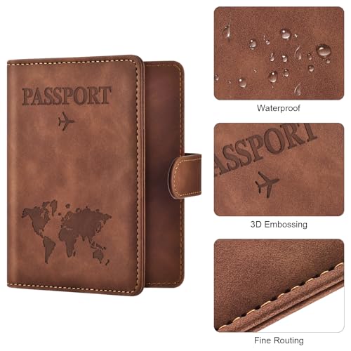 Eoehro Passport Holder for Travel Essentials, Passport Wallet Cover Case for Travel Must Haves Accessories,Passport Book Holders for Women and Men(brown) - color: brown, style: Magnetic Clasp