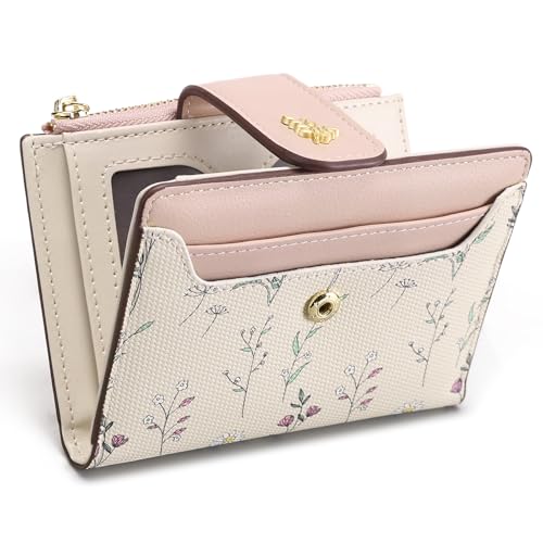 GAEKEAO Wallet Women Small RFID Vegen Leather Card Holder for Women | Compact leather wallet, credit card holder, RFID protection, ID window, coin pocket, lightweight travel purse - color: Pink
