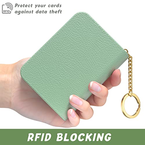 Credit Card Holder for Women, Small RFID Wallet Slim Leather Card Case - color: A-Green, size: Keychain
