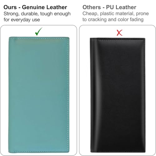 RFID Leather Checkbook Cover With Credit Card Slots and Pen Holder - color: Turquoise