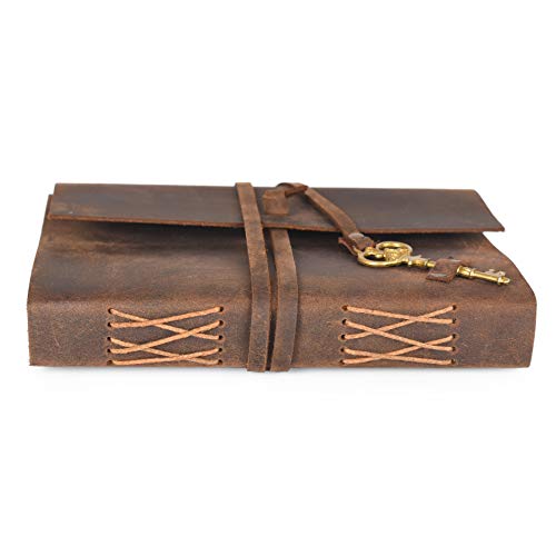Leather Journal Travel Diary, Handmade Vintage Bound Notebook for Men & Women, Antique Key, Genuine Buffalo Leather- Quality Unlined Cream Paper Perfect for Notes, Art Sketchbook, 8X6 Inches, Cream - style: 8X6 Inches - Cream Unlined with Key