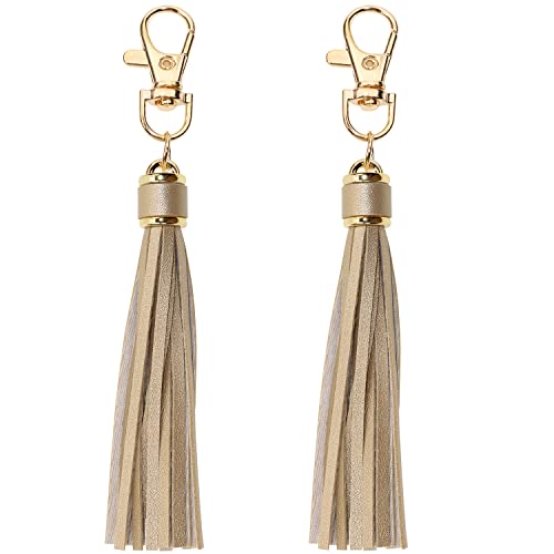 Penta Angel 2Pcs 5.9'' Large PU Leather Tassel with Lobster Swivel Keychain Pendant for Handbag Backpack Jewelry Making (Gold) - color: Gold