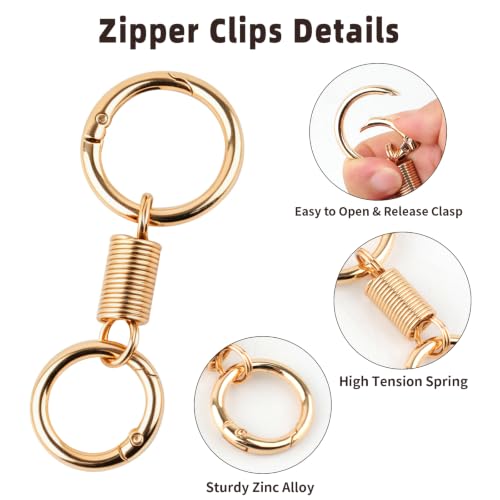 Zipper Clips Anti Theft, 6 Pcs Zipper Locks for Backpacks, Double Opening Antitheft Spring Carabiner Clasps for Travel Purse Luggage Suitcase Handbags Keys(Gold) - color: Gold Ring