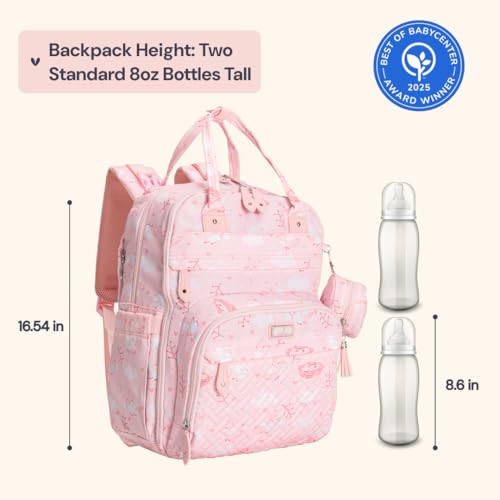 BabbleRoo Diaper Bag Backpack - Baby Essentials Travel Tote - Multi Function Water Resistant Diaper Bag, Travel Essentials Baby Bag with Changing Pad, Stroller Straps & Pacifier Case - Pink Birdy - color: Pink Birdy, size: Large