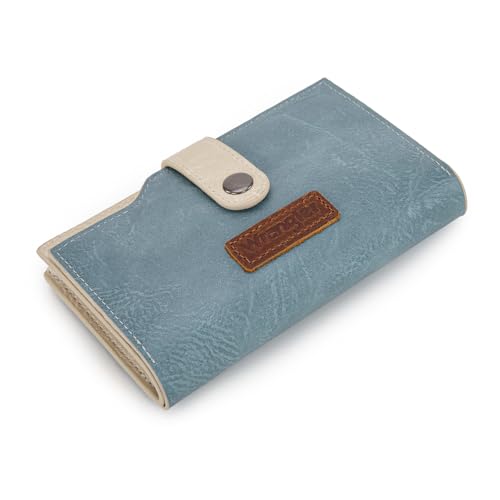 Wrangler Wallet for Women Bifold Card Holder with Zipper and ID Window - color: Tan-Jeans Blue