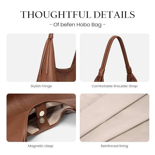 befen Genuine Leather Slouchy Hobo Purses for Women, Casual Hobo Bags - color: Brown