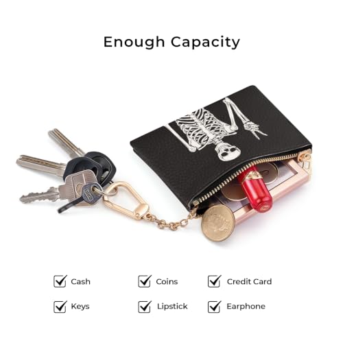 Funny Skull Skeleton Keychain Coin Purse for Women, Change Pouch | Small Zipper Purse, Little Tiny Zip Pocket, PU Leather, Travel Wallet for Girls, Cute Coin Cash Holder, Key Ring, Women Gifts - color: Funny Skull