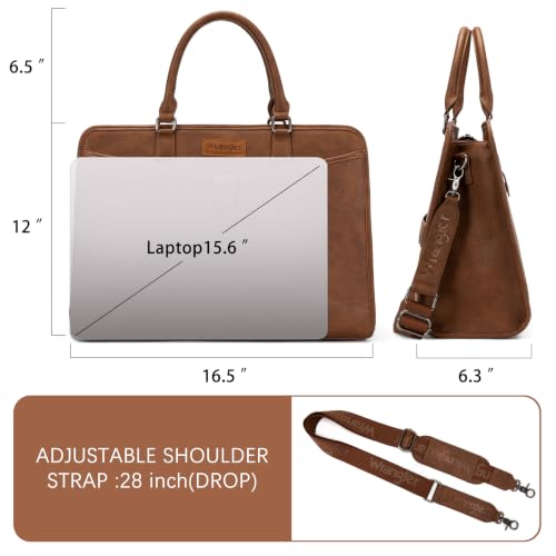 Wrangler Laptop Tote Bag for Women Fits 15.6 In Laptop for Travel and Work | Multi-compartment Organizer, Detachable Adjustable Shoulder Strap, Scratch-resistant Waterproof，Metal Feet on the Base - color: Brown