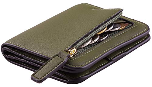 Toughergun Women’s Small Slim Leather Wallet with RFID Protection, Compact Bifold Mini Purse with Clear ID Window - color: 15 ReNapa Green Army